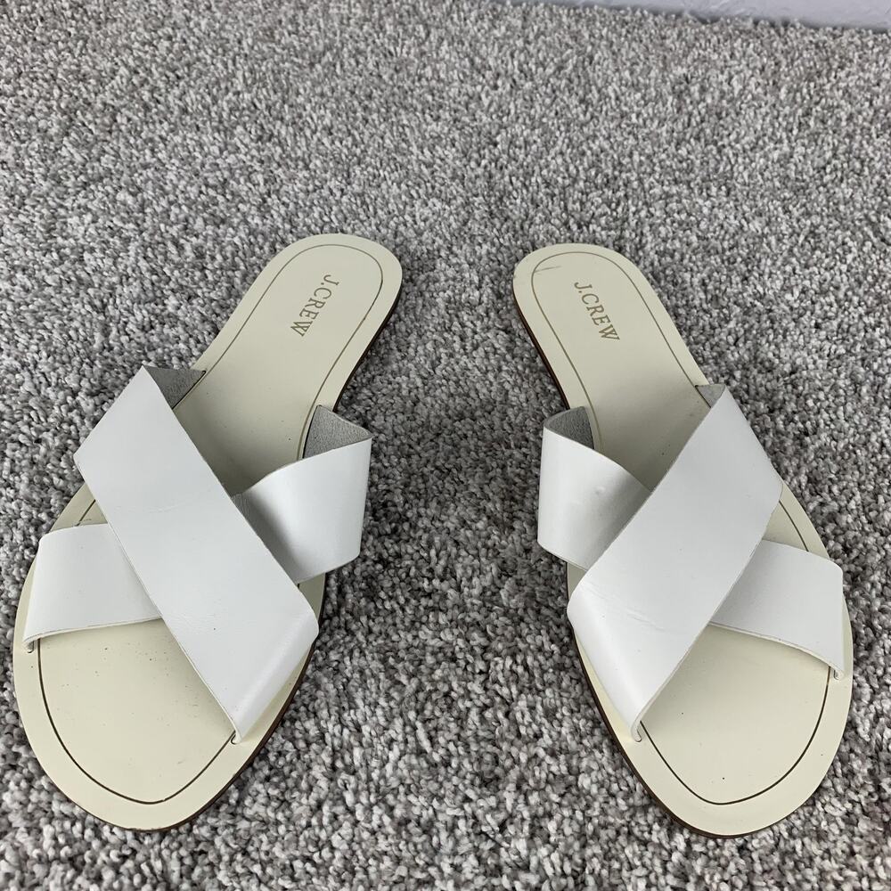 J Crew Shoes Womens Size 11 White Slide Sandals Criss Cross Slip On Flats Summer
